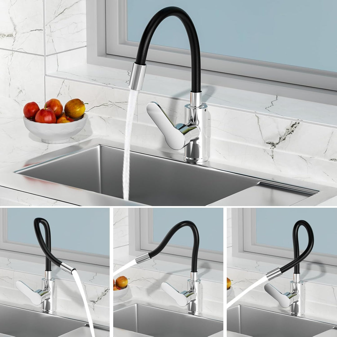 Wasserhahn Küche mit Flexibler Auslauf, Wasserhahn Küche Schwarz, Spültischarmatur 360° Drehbar, Küc