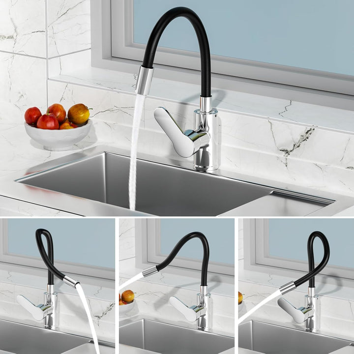 Wasserhahn Küche mit Flexibler Auslauf, Wasserhahn Küche Schwarz, Spültischarmatur 360° Drehbar, Küc