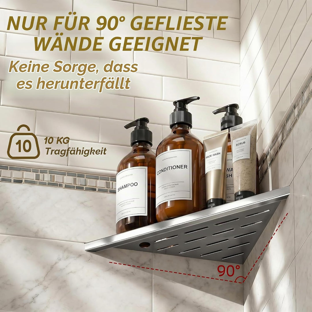 Duschablage Edelstahl Ecke 2 Stück, Eingelassen Dreieck Eckregal Bad, Rostfrei Dusche Eckregal mit S