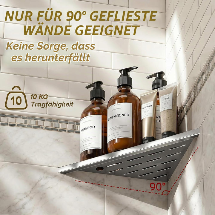 Duschablage Edelstahl Ecke 2 Stück, Eingelassen Dreieck Eckregal Bad, Rostfrei Dusche Eckregal mit S