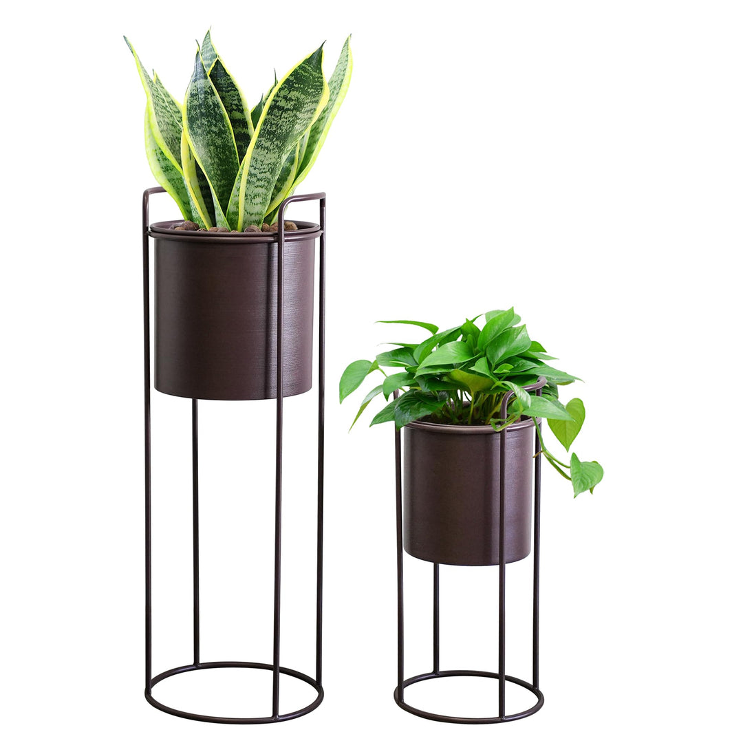 TRIROCKS Set aus 2 Metall-Pflanzständern mit Blumentopf 70 cm & 45 cm Blumenständer für Innen- und A