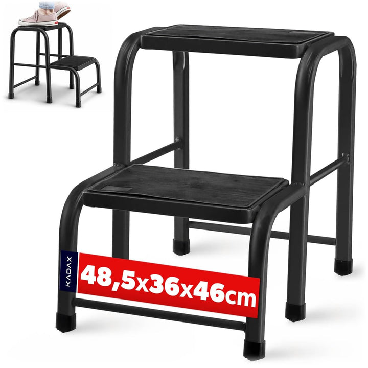 KADAX Tritthocker 2-stufig aus Aluminium, rutschfeste Stufen, stabil bis 150 kg, Klapptritt/Haushalt