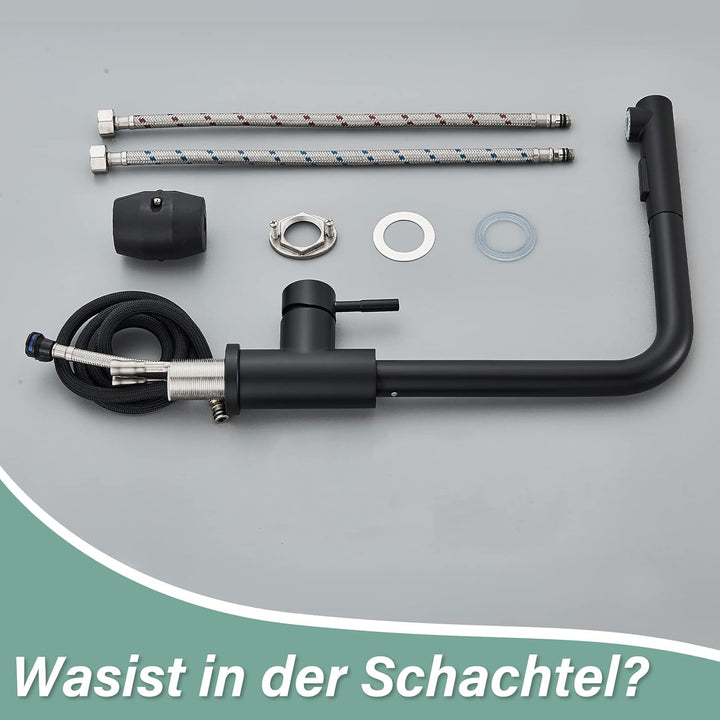 Wasserhahn Küche Schwarz Küchenarmatur Mischbatterie mit Brause Ausziehbar Hochdruck 360° Schwenkbar