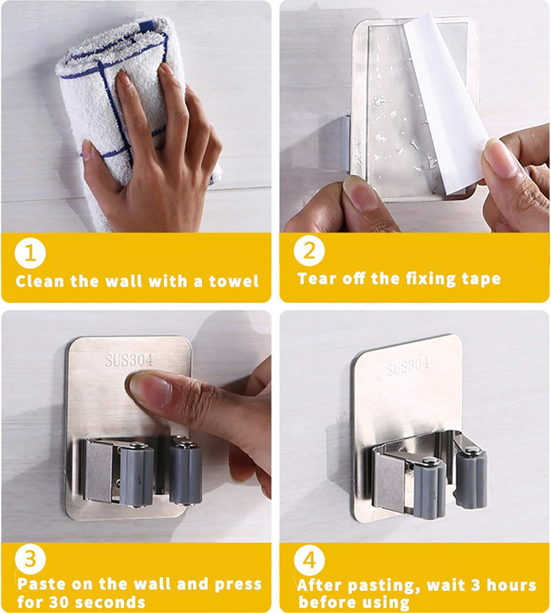 4 Stück Gerätehalter,Mop Halter Edelstahl Besenhalter Ordnungsleiste Wandhalter (4 Schnellspannern,