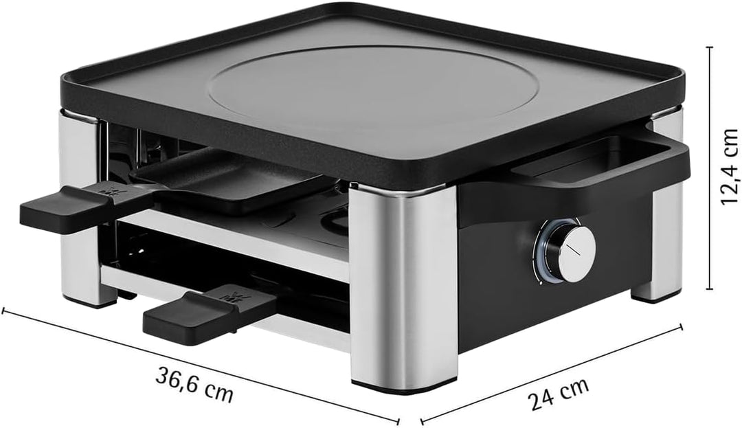 WMF Lono Raclette Grill mit Pfännchen und Schiebern, Raclette 4 Personen, 870 W, edelstahl