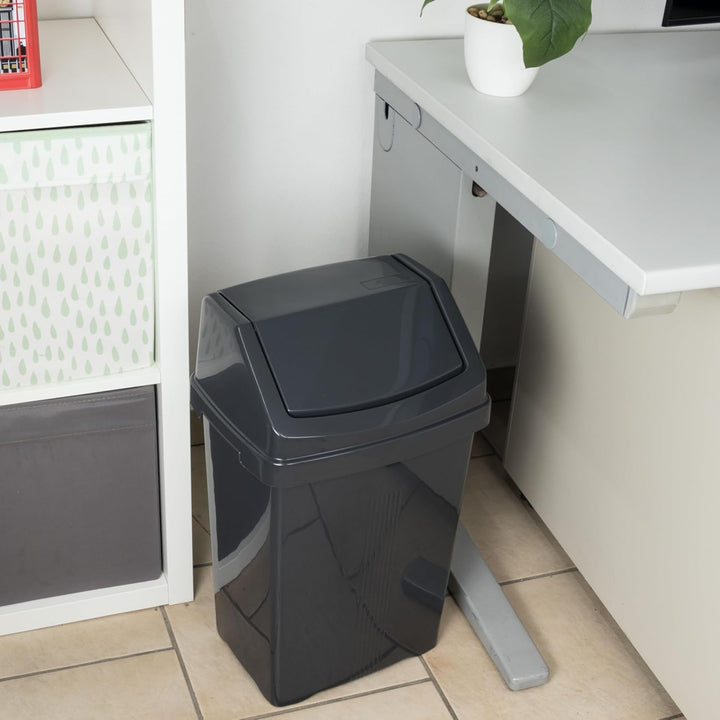 1 STÜCK Mülleimer mit Schwingdeckel 25 Liter eckig Weiss Schwingdeckeleimer Kunststoff Küche Büro Ba