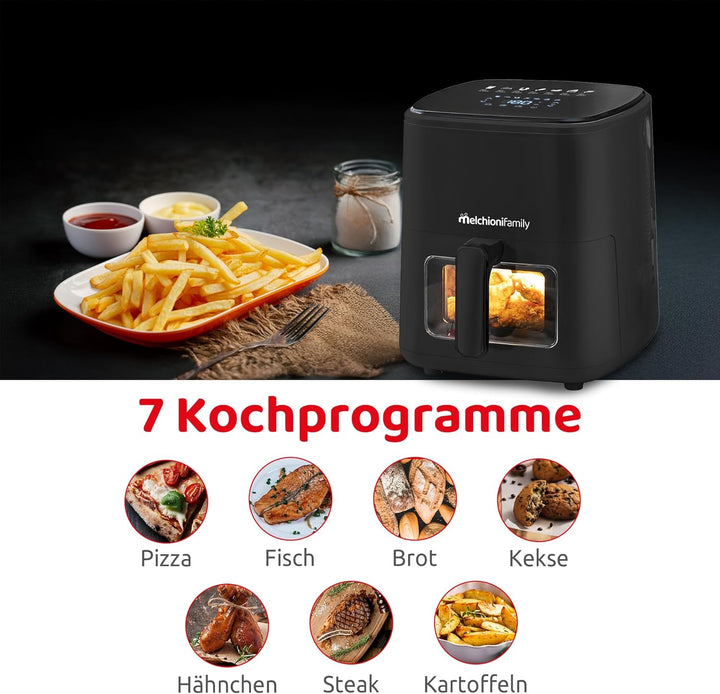 Melchioni Family | Marianna New, Luftfritteuse 5 l, kompakt, Touch-Display, 7 Programme, antihaftbes