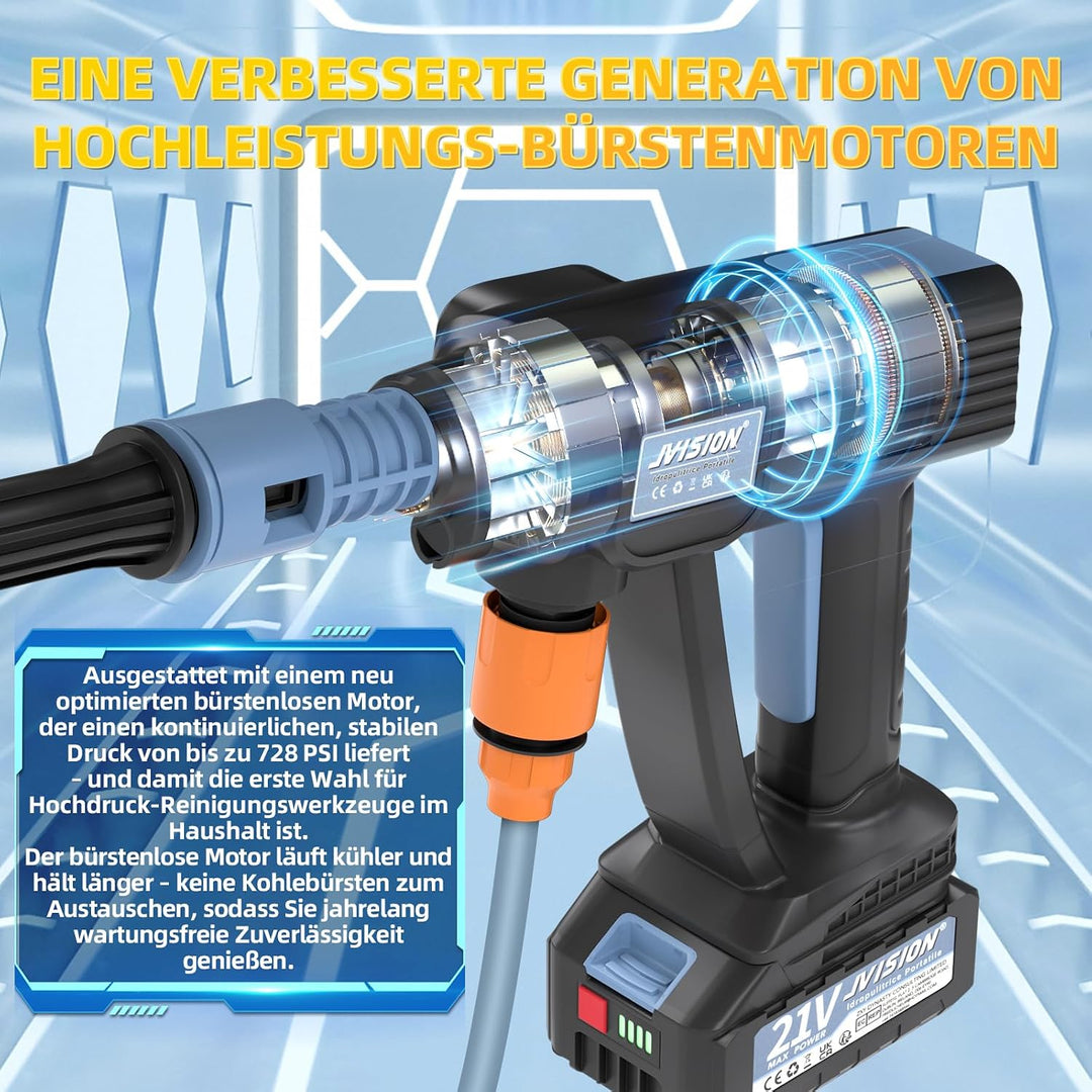 JVISION Akku Hochdruckreiniger Mobiler mit Wasserhahnanschluss &amp; 2X 4000mAh Akku, Kabelloser Pressur