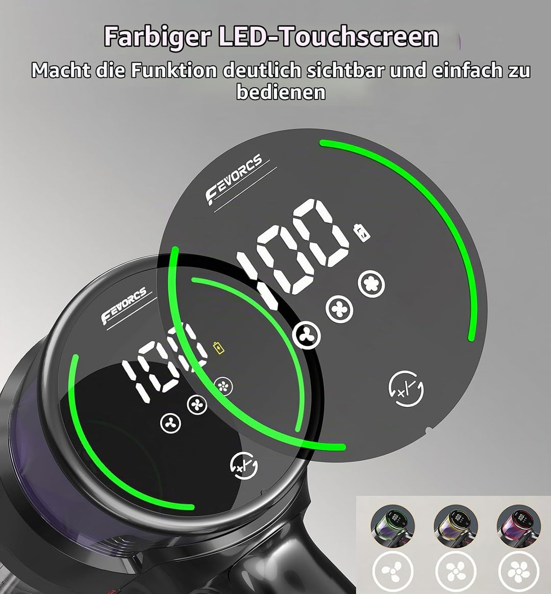 AKKU Staubsauger Kabellos 550W Leistungstark, Akku Sauger Beutellos mit Touchscreen Selbststehend An