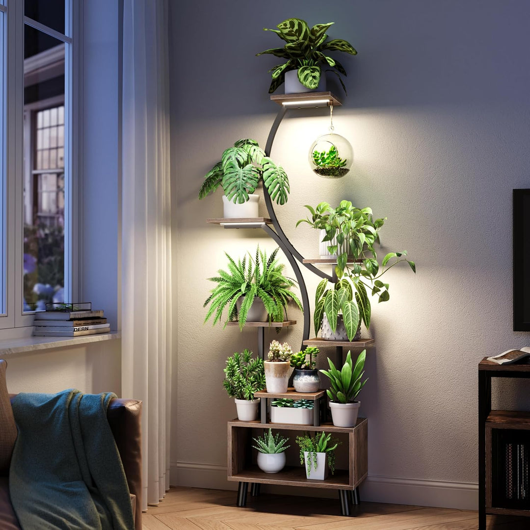 ShineMuse Pflanzenständer mit Wachstumslicht 160cm,Holz und Metall Blumenständer mit LED Wachstumsli