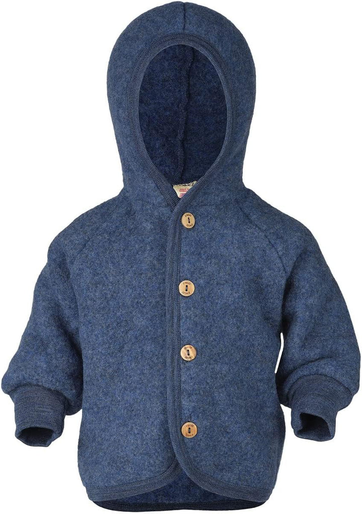 Engel Baby Jacke mit Kapuze Wollfleece 50-56 Blau Melange, 50-56 Blau Melange