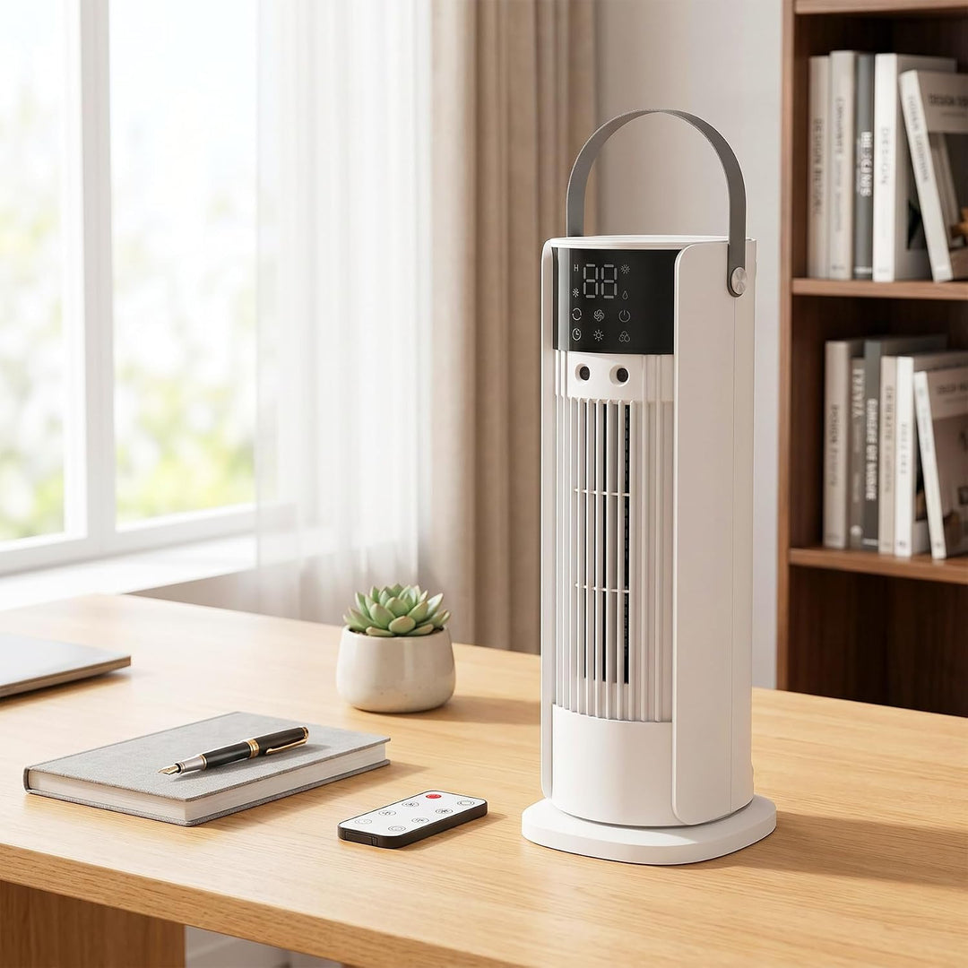 HOMCOM Turmventilator Kleiner Ventilator mit Nebelfunktion, 3 Geschwindigkeiten DC Motor, LED Anzeig
