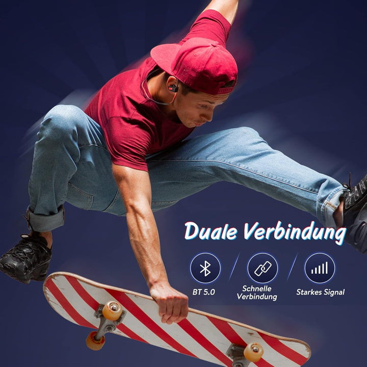 Bluetooth Kopfhörer, Kopfhörer Sport In Ear mit 16 Stunden Spielzeit/ IPX7 Wasserdicht/Bass Stereo S