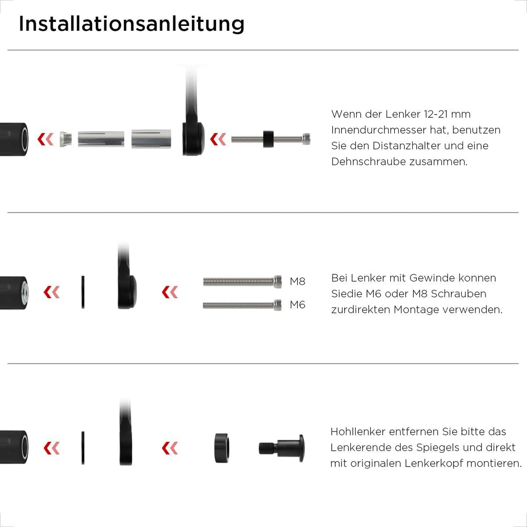 Evermotor Aluminiumlegierung Lenkerendenspiegel E-geprüft, 360°Drehbar Motorrad Spiegel, 7/8" 22mm R