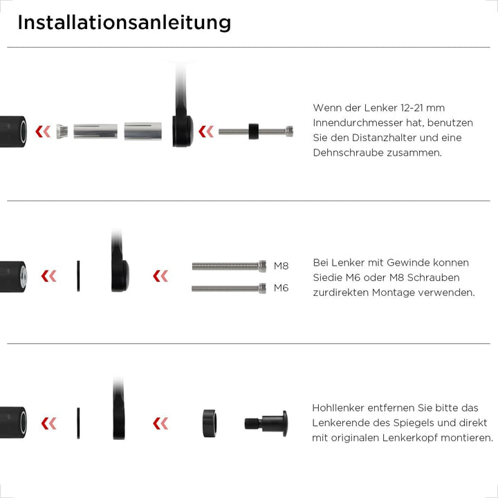 Evermotor Aluminiumlegierung Lenkerendenspiegel E-geprüft, 360°Drehbar Motorrad Spiegel, 7/8" 22mm R
