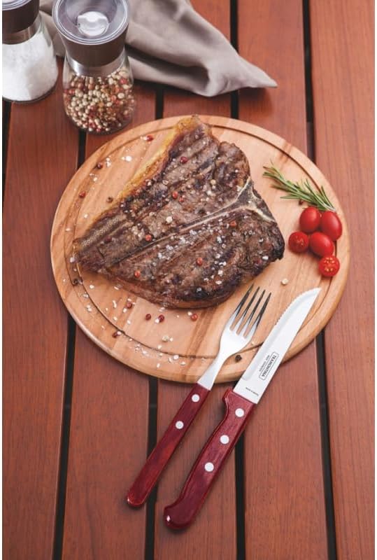 Tramontina Steakmesser Gaucho, Set 6-teilig, Edelstahl, Holzgriff rot, FSC, Mehrfarbig