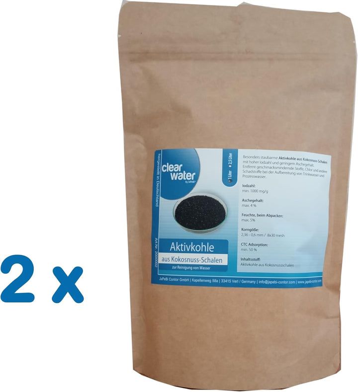 5L / 2,5kg Aktivkohle Granulat aus Kokosnussschalen, 8x30 mesh – Filterkohle zur Wasserreinigung für