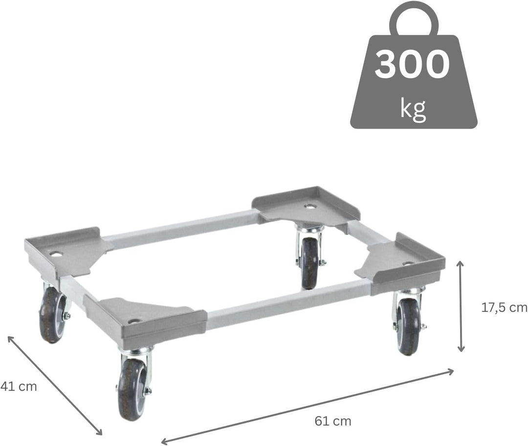 PROREGAL Sparset 2X Profi-Flex Transportroller für Euroboxen 60x40cm mit Kunststoffräder grau | mont