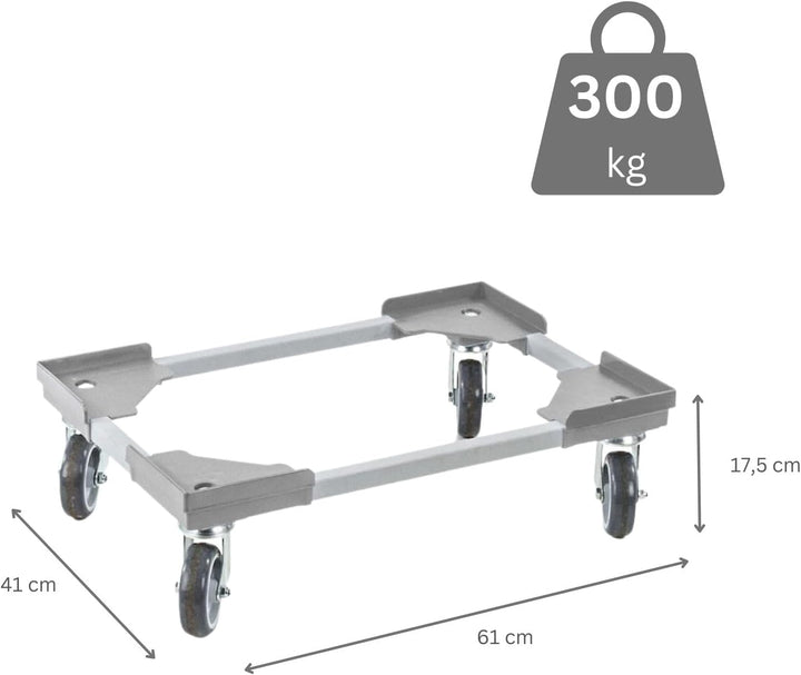 PROREGAL Sparset 2X Profi-Flex Transportroller für Euroboxen 60x40cm mit Kunststoffräder grau | mont