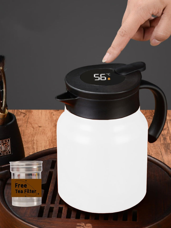 Thermo-Kaffeekaraffe mit Tee-Ei, doppelwandig, mit LED-Display, Edelstahl, Teekaraffee, Teekanne, 12