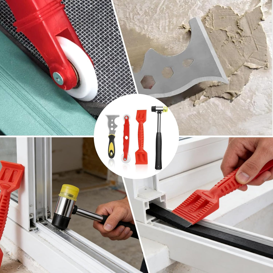 Fensterverglasungswerkzeug Set 4-teilig, Fenster Werkzeug für Montage &amp; Reparatur, inkl. Edelstahlsc