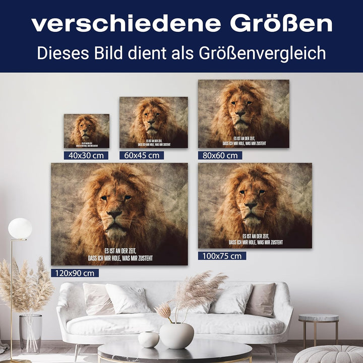 wandmotiv24 Motivations Motiv als Leinwandbild, 100x75cm, Querformat, Es ist an der Zeit, Löwe, Stru