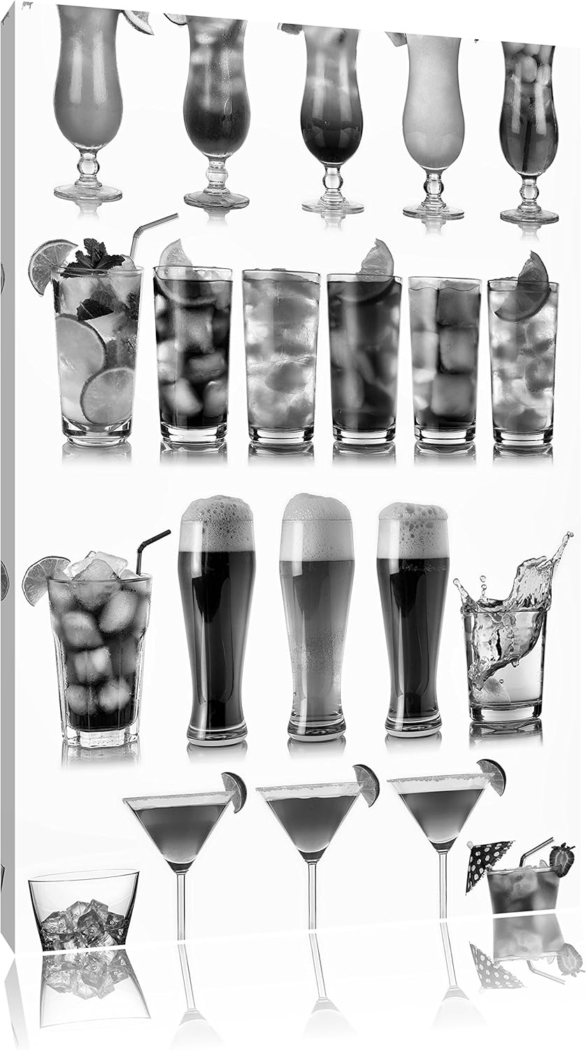 Pixxprint Monocrome, Cocktails, Long Drinks und Bier, Format: 100x70 auf Leinwand, XXL riesige Bilde