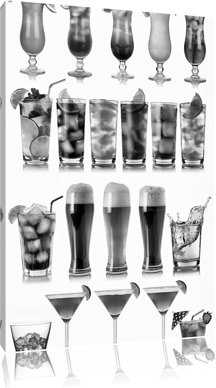 Pixxprint Monocrome, Cocktails, Long Drinks und Bier, Format: 100x70 auf Leinwand, XXL riesige Bilde