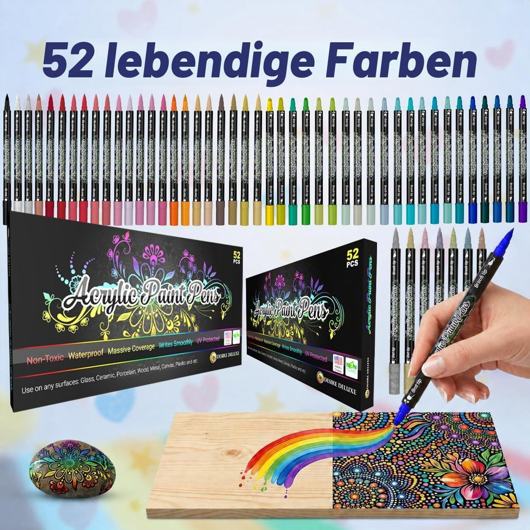 Desire Deluxe Acrylstifte zum Bemalen von Steinen, Keramik, Glas, Holz, Leinwand – Wasserbasierten,