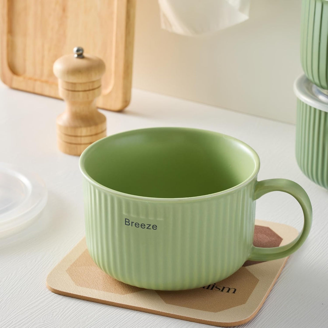 Keramik Suppenschalen mit Griff und Deckel, 750 ml Grosse Suppentasse für Suppe, Instant-Nudel, Müsl