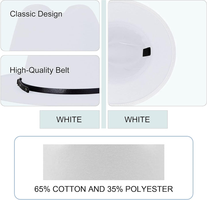 Wide Brim Fedora Hats for Women Men Two Tone Dress Hat Felt Panama Hat in Two Audlt Size L Weiss, L