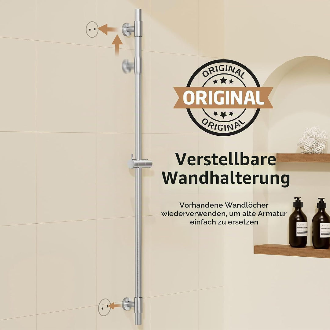 KES Duschstange Brausestange Edelstahl 18/8 Wandstange Dusche mit Duschkopfhalterung Duschkopf Halte