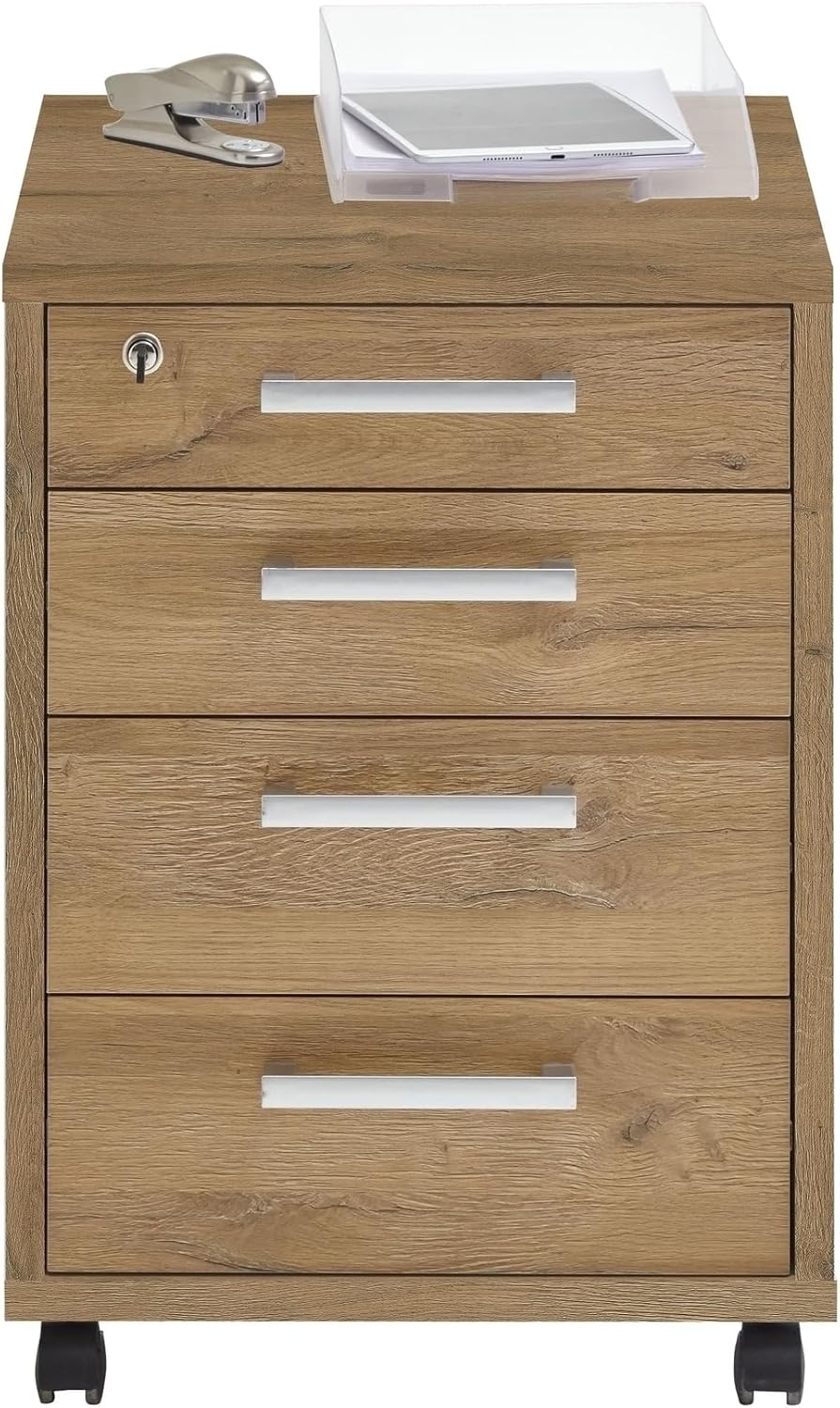 Rollcontainer >CALVIA 4< in Alteiche Dekor - 48x65,5x49,5cm (BxHxT)