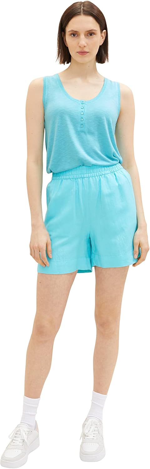 TOM TAILOR Damen Basic Linen Shorts 44 26007 - Teal Radiance, 44 26007 - Teal Radiance