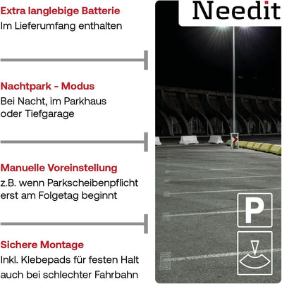 Needit Park Mini Blau elektronische Parkscheibe Digitale Parkuhr mit offizieller Zulassung des Kraft