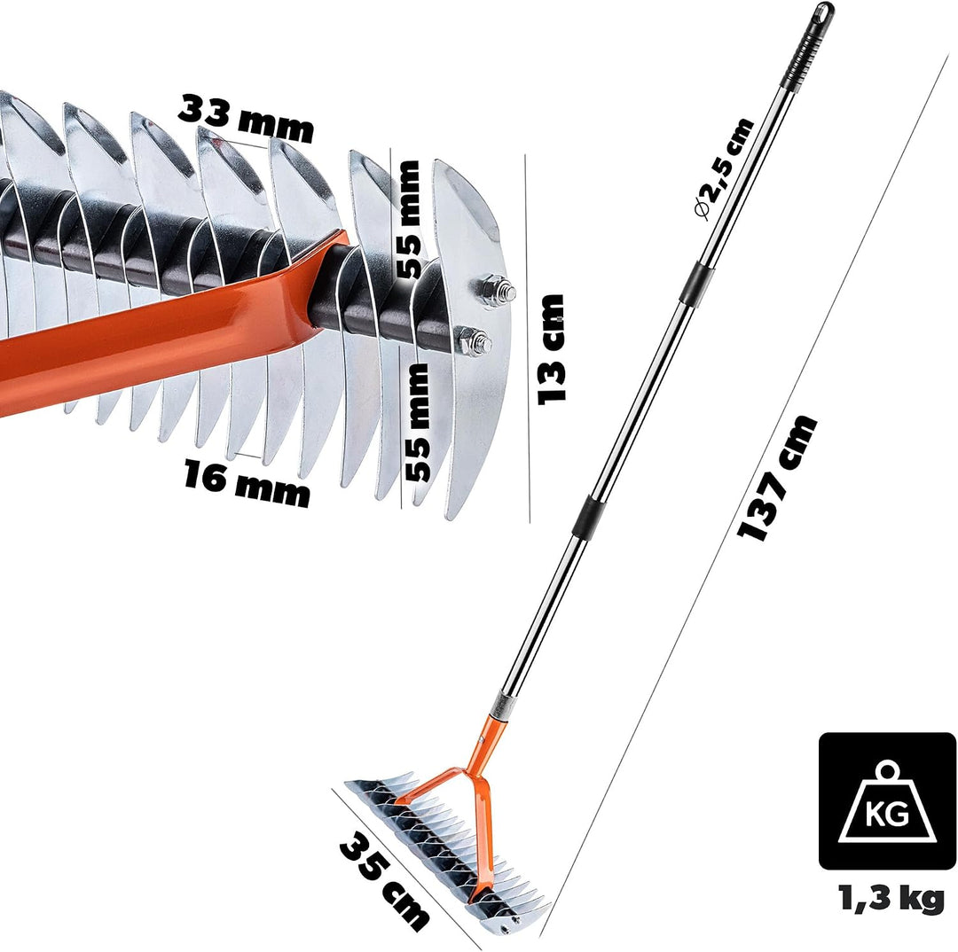 KADAX Handvertikutierer 35 x 137 cm, manueller Rasenlüfter mit langem Aluminiumstiel, Vertikutierrec