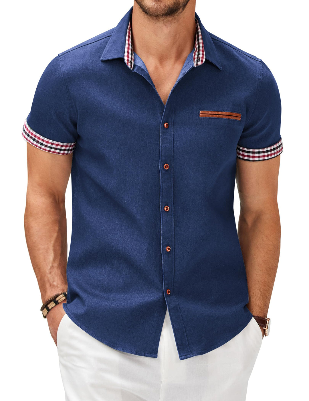 COOFANDY Herren Hemd Kurzarm Jeanshemd Slim Fit Baumwolle Vintage Freizeithemd Sommer Hemden Für Her