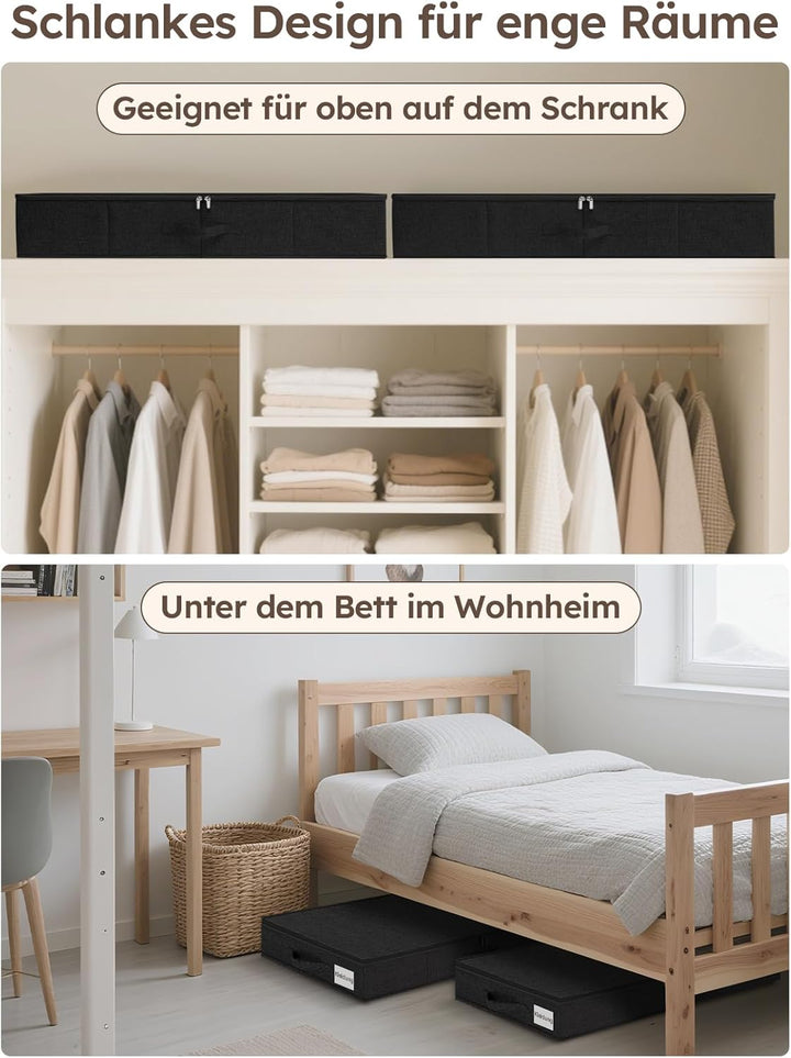 JUPELI Unterbett Aufbewahrungsbox 80×40×12 cm – faltbare Unterbettkommode aus Stoff mit Reissverschl