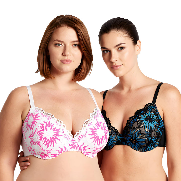 Curve Muse Damen Leicht gepolstert in Übergrösse Vollständige Abdeckung Bügel Spitzen-BH-2PK 70E Sch