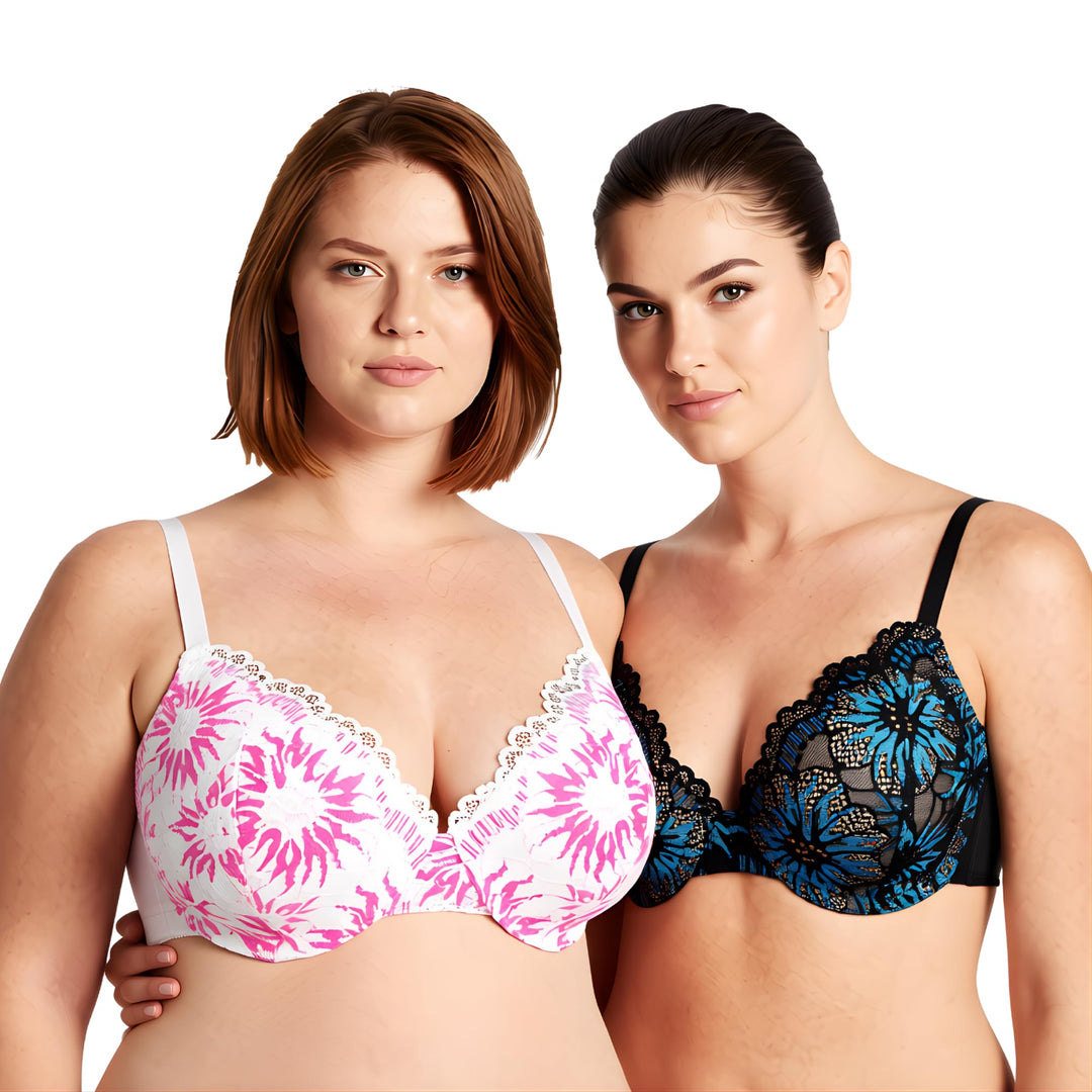 Curve Muse Damen Leicht gepolstert in Übergrösse Vollständige Abdeckung Bügel Spitzen-BH-2PK 70D Sch