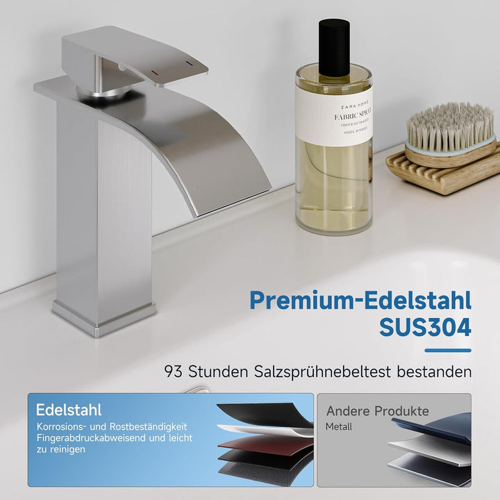 Wasserhahn Bad Gebürstet Nickel, Wasserfall Wasserhahn Einhebelmischer Waschbecken, Einloch-Waschtis