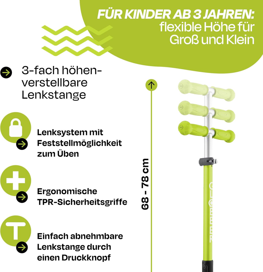 GLOBBER Primo Foldable – Tretroller Kinder, 120/80 mm, ABEC 5, 3-rädrig, höhenverstellbar Einheitsgr