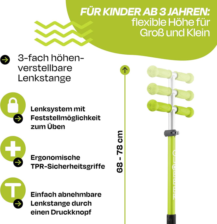 GLOBBER Primo Foldable – Tretroller Kinder, 120/80 mm, ABEC 5, 3-rädrig, höhenverstellbar Einheitsgr