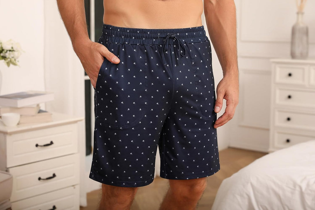 Herren Schlafanzughose Kurz Schlafhose Sommer Pyjamahose Baumwolle Schlafshorts Shorty Freizeithose