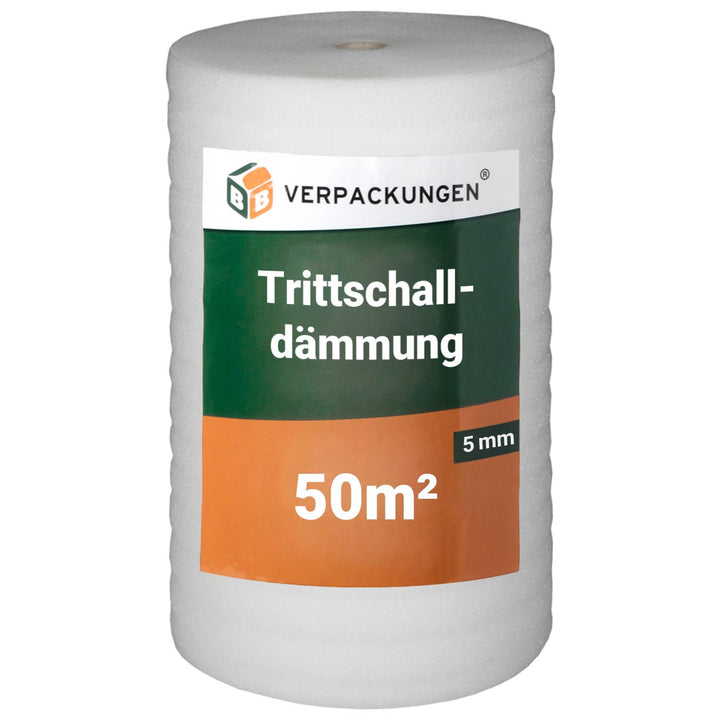 BB-Verpackungen 50 m² Trittschalldämmung 1,0 x 50 m (5 mm stark, sehr gute Schall- und Wärmedämmung)
