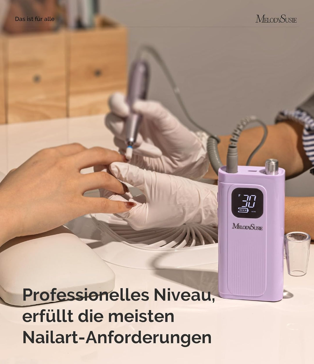 MelodySusie SC300F Professioneller Aufsteckbarer Nagelfräser, Wiederaufladbare Elektrische Nagelfeil