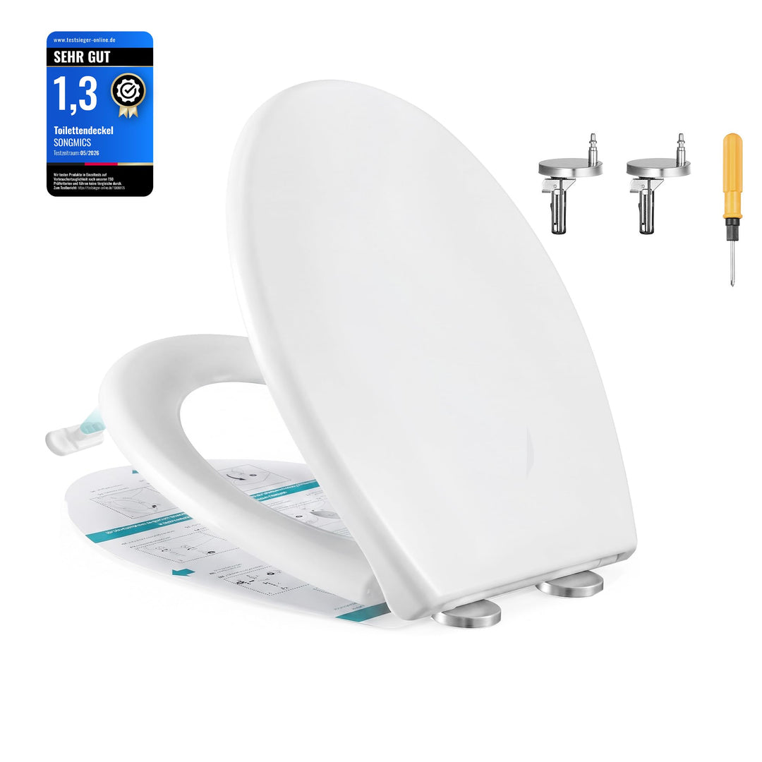 SONGMICS Toilettendeckel O-Form, WC-Sitz mit Absenkautomatik, Griff, Toilettensitz schnell abnehmbar