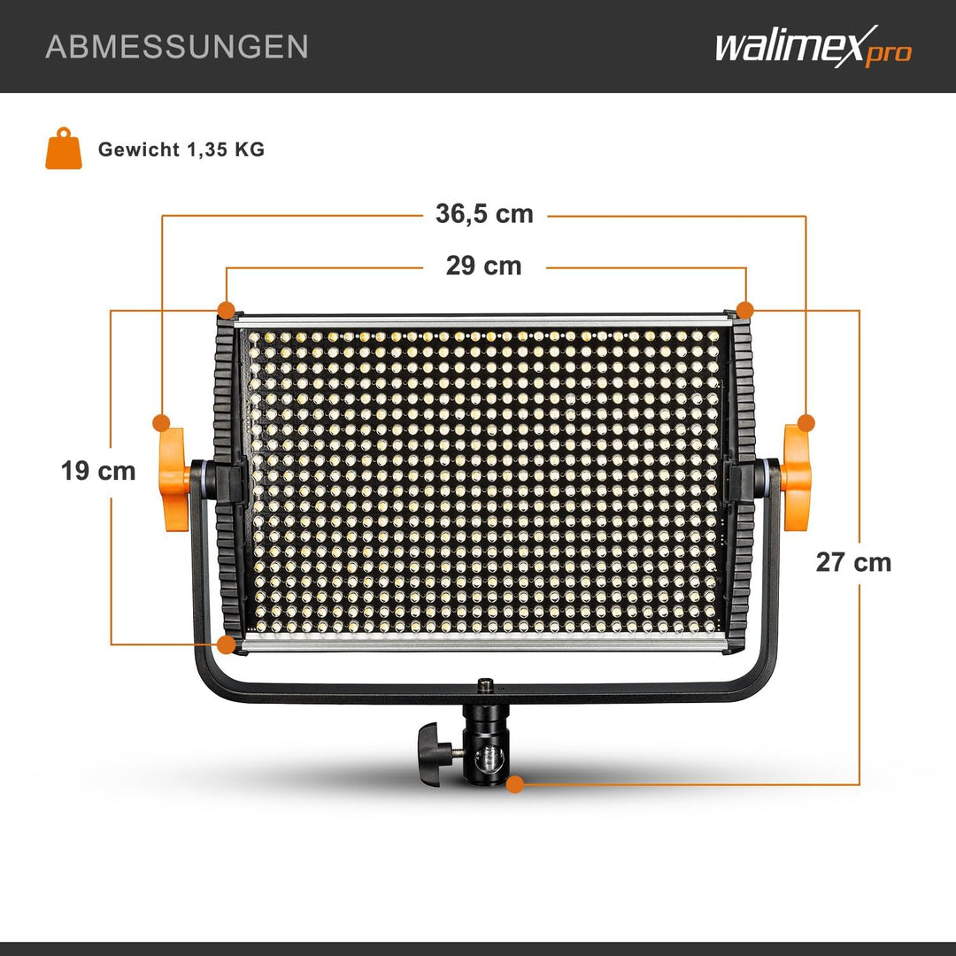 Walimex pro dimmbare LED Flächenleuchte Niova 600 Plus Bi-Color + Akku Slots I Videoleuchte &amp; Fotoli