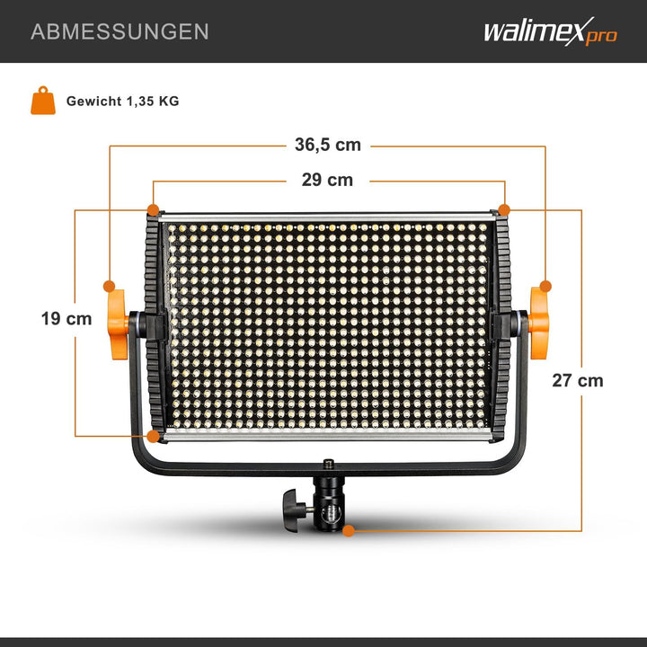 Walimex pro dimmbare LED Flächenleuchte Niova 600 Plus Bi-Color + Akku Slots I Videoleuchte &amp; Fotoli