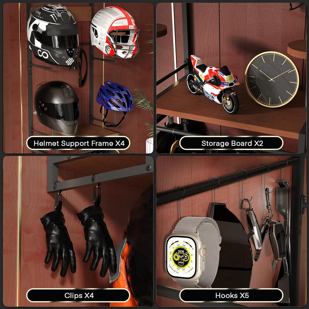Helm Halterung Wandhalterung, Motorradhelmhalter Plattenständer Display Organizer mit 2 Holzschichtb